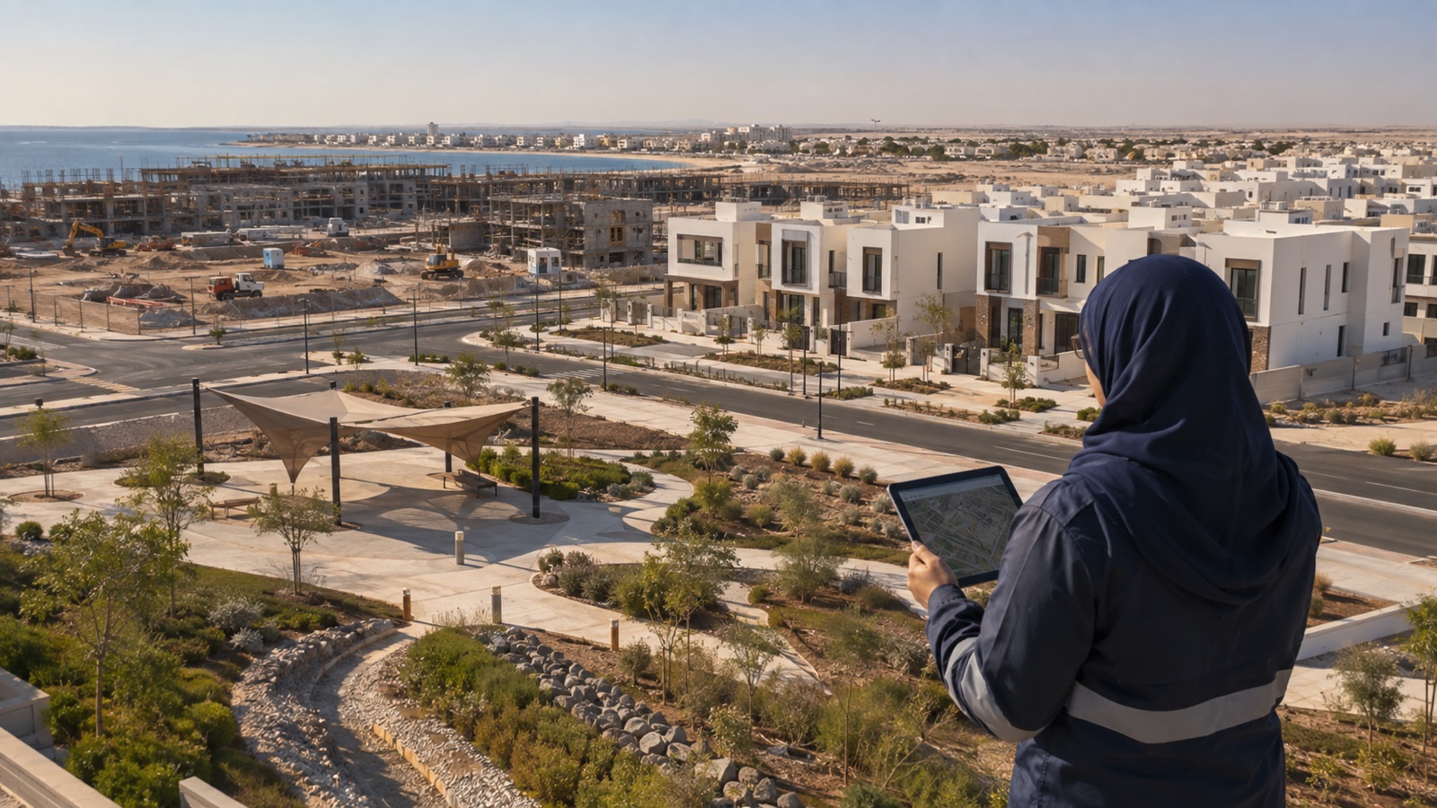 صورة تمثيلية للتخطيط البيئي في حي سكني جديد في السعودية